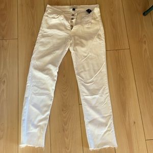 Flying Monkey brand white cropped frayed hem stretch jeans